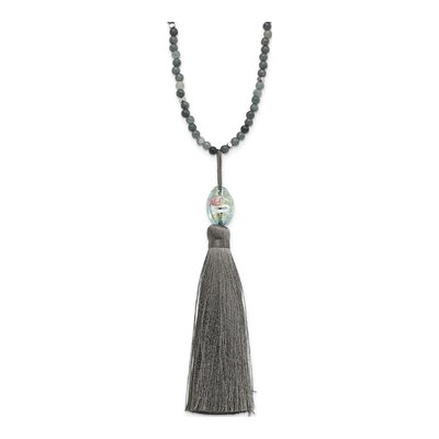 Sterling Silver Green Glass Hematite Tassel Necklace