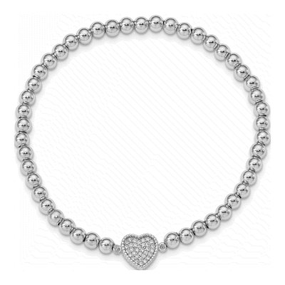 Sterling Silver CZ Heart Stretch Bracelet