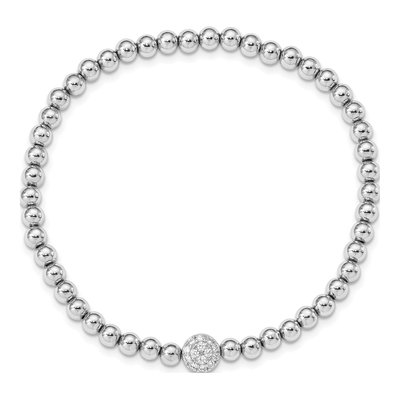 Sterling Silver CZ Beaded Stretch Bracelet – view 3