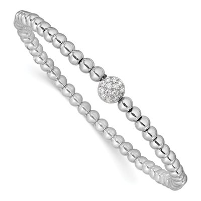 Sterling Silver CZ Beaded Stretch Bracelet