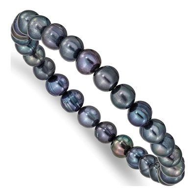 Black Freshwater Pearl Stretch Bracelet, 7 in