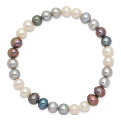 Freshwater Pearl Stretch Bracelet, Black Grey White – view 2