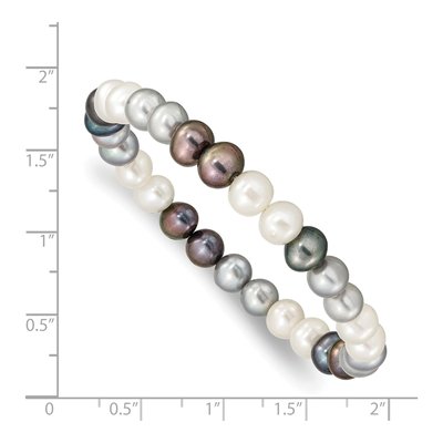 Freshwater Pearl Stretch Bracelet, Black Grey White – view 3