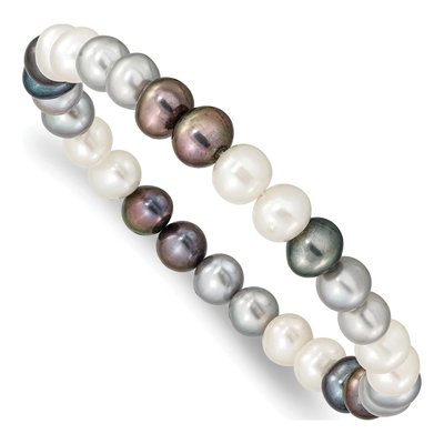 Freshwater Pearl Stretch Bracelet, Black Grey White