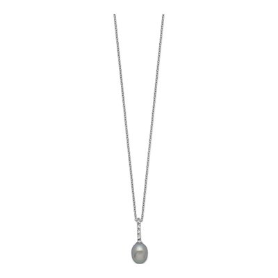 Sterling Silver Grey Freshwater Cultured Pearl & CZ Necklace – view 3