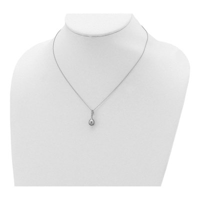 Sterling Silver Grey Freshwater Cultured Pearl & CZ Necklace – view 5