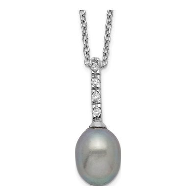 Sterling Silver Grey Freshwater Cultured Pearl & CZ Necklace