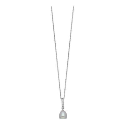 Sterling Silver Grey Freshwater Cultured Pearl & CZ Necklace – view 3
