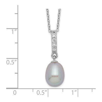 Sterling Silver Grey Freshwater Cultured Pearl & CZ Necklace – view 4