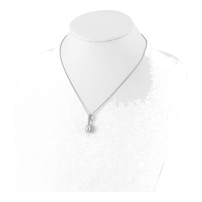 Sterling Silver Grey Freshwater Cultured Pearl & CZ Necklace – view 5