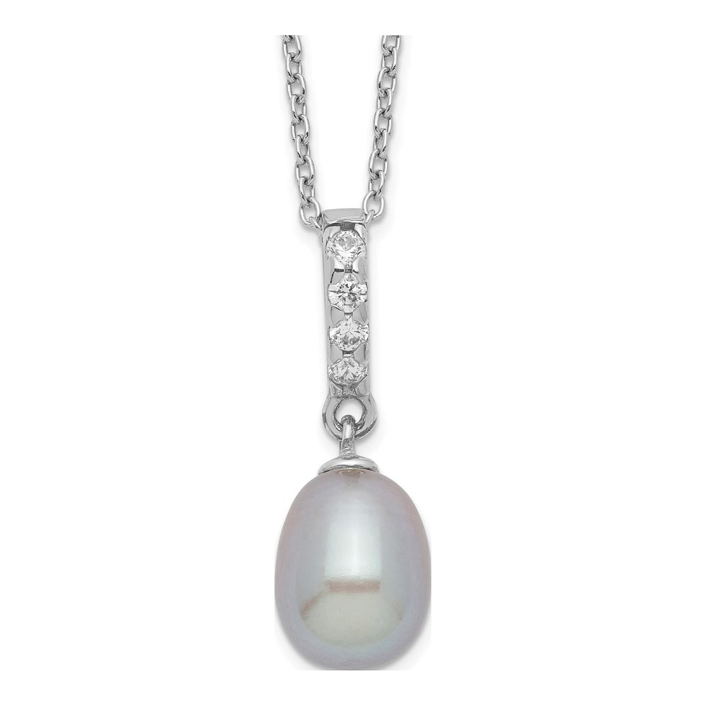 Sterling Silver Grey Freshwater Cultured Pearl & CZ Necklace