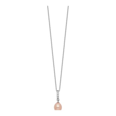 Sterling Silver Pink Freshwater Cultured Pearl & CZ Necklace – view 3
