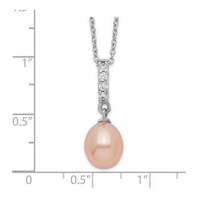 Sterling Silver Pink Freshwater Cultured Pearl & CZ Necklace – view 4
