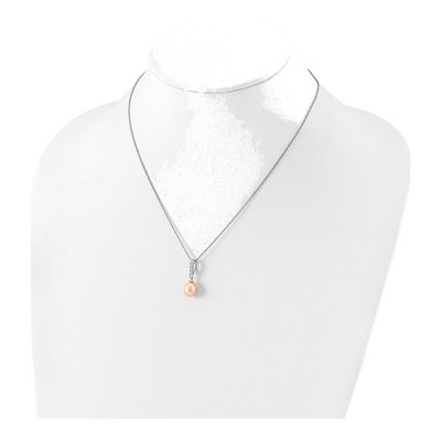 Sterling Silver Pink Freshwater Cultured Pearl & CZ Necklace – view 5