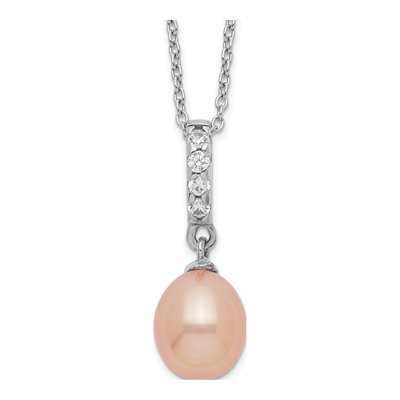Sterling Silver Pink Freshwater Cultured Pearl & CZ Necklace