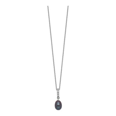 Sterling Silver Black Freshwater Cultured Pearl & CZ Necklace – view 2