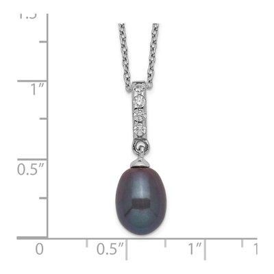 Sterling Silver Black Freshwater Cultured Pearl & CZ Necklace – view 3