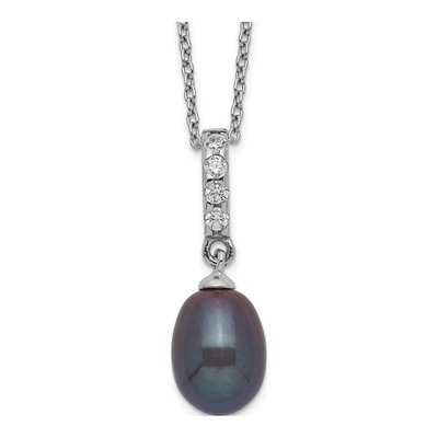 Sterling Silver Black Freshwater Cultured Pearl & CZ Necklace