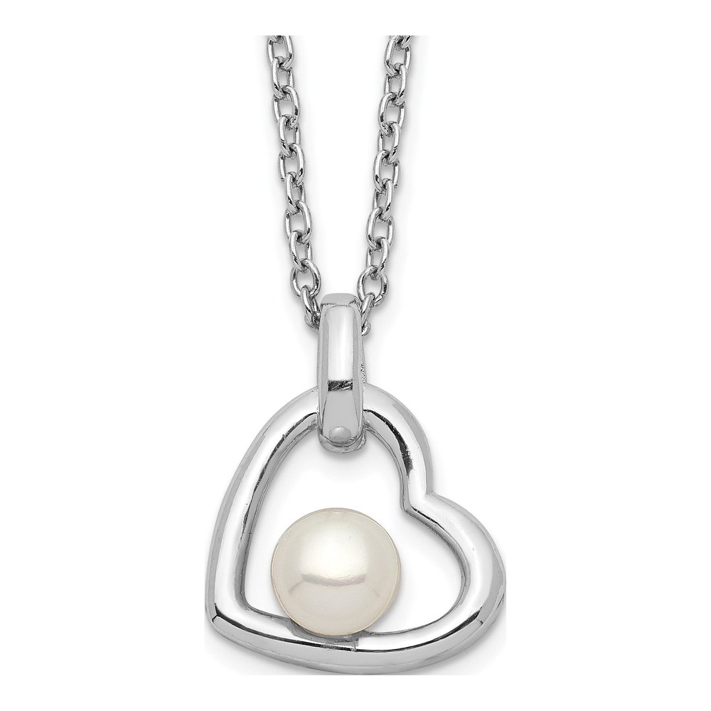 Sterling Silver Freshwater Cultured Pearl Heart Necklace