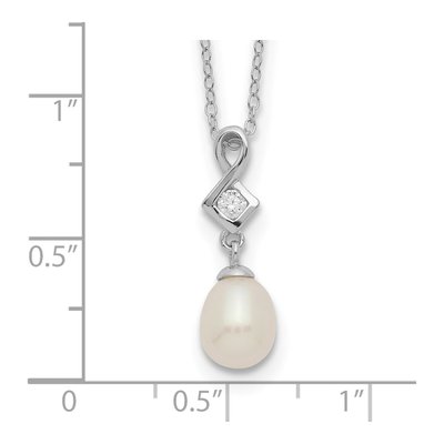 Sterling Silver Freshwater Cultured Pearl & CZ Teardrop Necklace – view 4
