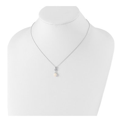Sterling Silver Freshwater Cultured Pearl & CZ Teardrop Necklace – view 5