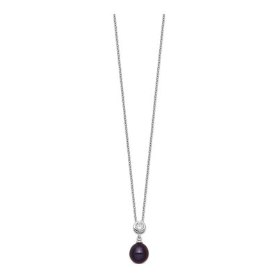Sterling Silver Black Freshwater Cultured Pearl & CZ Necklace – view 3