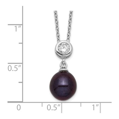 Sterling Silver Black Freshwater Cultured Pearl & CZ Necklace – view 4