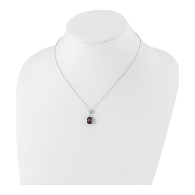 Sterling Silver Black Freshwater Cultured Pearl & CZ Necklace – view 5