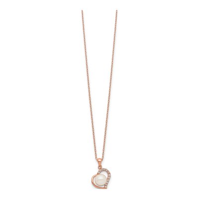Rose Gold-Plated Sterling Silver Freshwater Cultured Pearl & CZ Heart Necklace – view 3