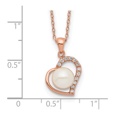 Rose Gold-Plated Sterling Silver Freshwater Cultured Pearl & CZ Heart Necklace – view 4