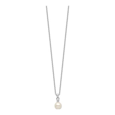 Sterling Silver Freshwater Cultured Pearl & CZ Button Necklace – view 3