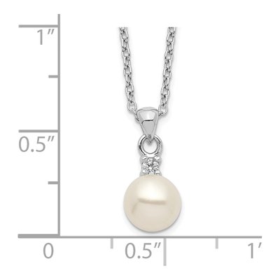 Sterling Silver Freshwater Cultured Pearl & CZ Button Necklace – view 4