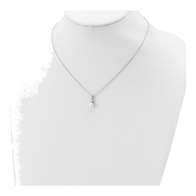 Sterling Silver Freshwater Cultured Pearl & CZ Button Necklace – view 5