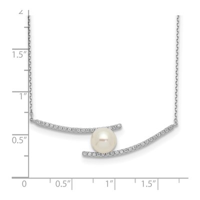 Sterling Silver Freshwater Cultured Pearl & CZ Button Necklace – view 4