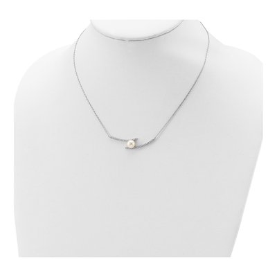 Sterling Silver Freshwater Cultured Pearl & CZ Button Necklace – view 5