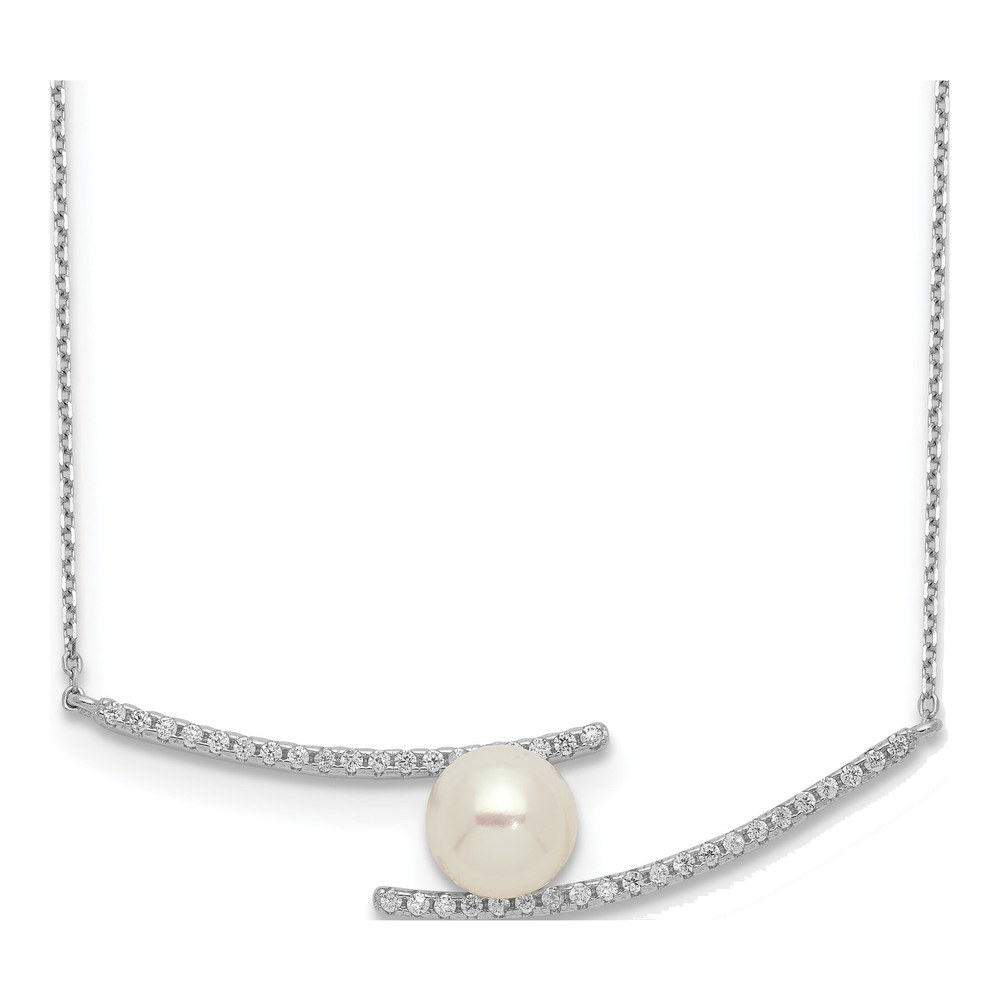 Sterling Silver Freshwater Pearl & CZ Necklace, 17in