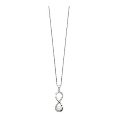 Sterling Silver Freshwater Cultured Pearl & CZ Infinity Necklace – view 3