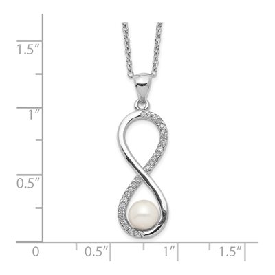 Sterling Silver Freshwater Cultured Pearl & CZ Infinity Necklace – view 4