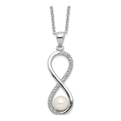Sterling Silver Freshwater Cultured Pearl & CZ Infinity Necklace