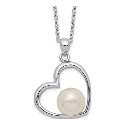Sterling Silver Freshwater Cultured Pearl Heart Necklace