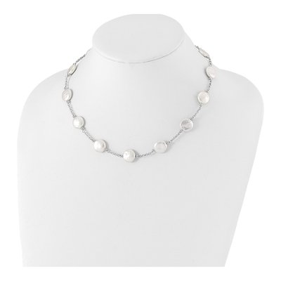 Sterling Silver Freshwater Cultured Pearl Coin Necklace – view 3