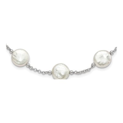 Sterling Silver Freshwater Cultured Pearl Coin Necklace