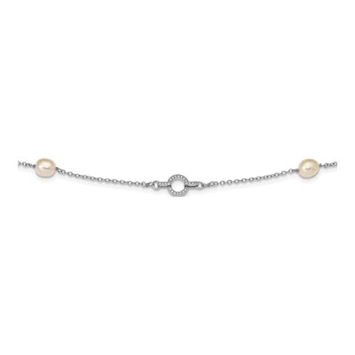 Sterling Silver Freshwater Cultured Pearl Rhod-Plat Stations Necklace