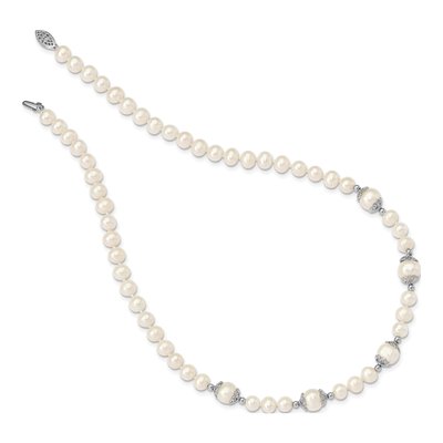 Sterling Silver Freshwater Cultured Pearl 5-station Necklace – view 3