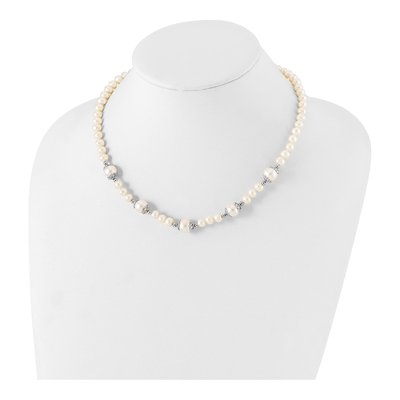 Sterling Silver Freshwater Cultured Pearl 5-station Necklace – view 4
