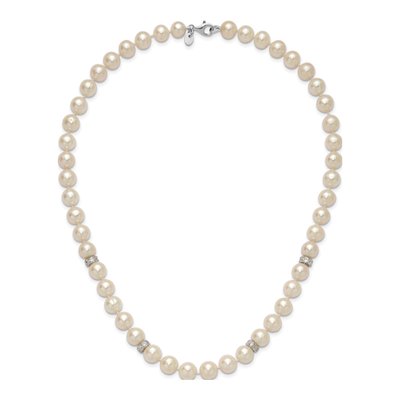 Sterling Silver Freshwater Cultured Pearl & CZ Near-Round Necklace – view 5