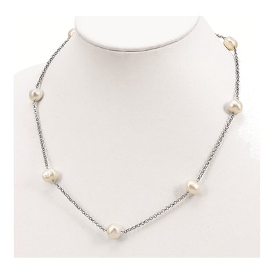 Sterling Silver Freshwater Cultured Pearl Rhod-Plat Baroq 7-Stat Necklace – view 3