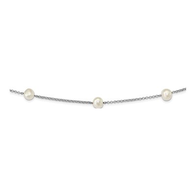 Sterling Silver Freshwater Cultured Pearl Rhod-Plat Baroq 7-Stat Necklace