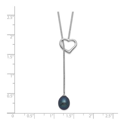 Sterling Silver Black Freshwater Cultured Pearl Heart Drop Necklace – view 3