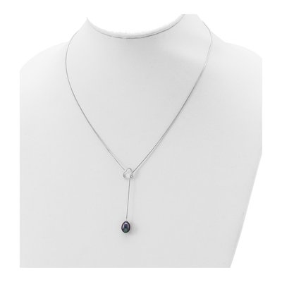 Sterling Silver Black Freshwater Cultured Pearl Heart Drop Necklace – view 4